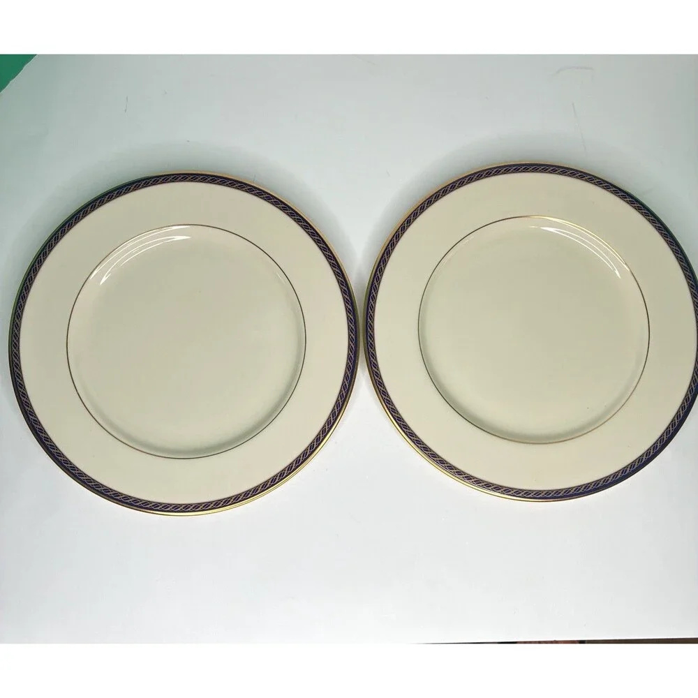 Lenox Hamilton Dinner Plate Ivory Gold Trim Fine China Made In USA Set of 2